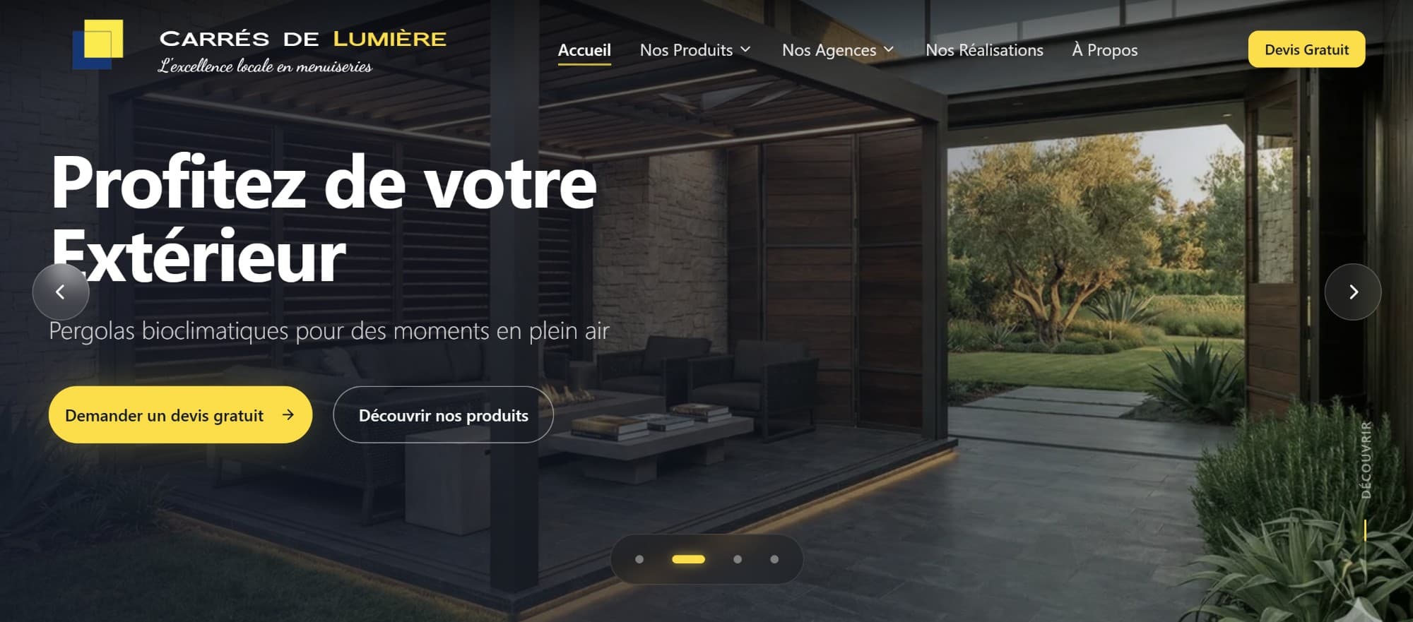 Aperçu du projet Site vitrine + back-office + webapp commerciaux — secteur Pergolas & menuiseries extérieures haut de gamme